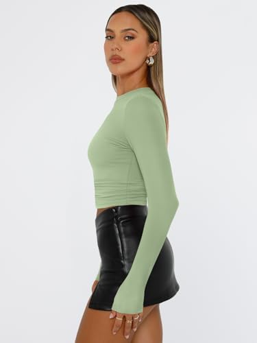 Trendy Queen Womens Long Sleeve T Shirts Fall Fashion 2025 Basic Crop Tops Going Out Outfits Y2k Clothes