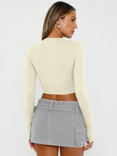 Trendy Queen Womens Long Sleeve Crop Tops Basic Slim Fitted Shirts Fashion 2025 Going Out Y2k Tops Teen Girl Clothes