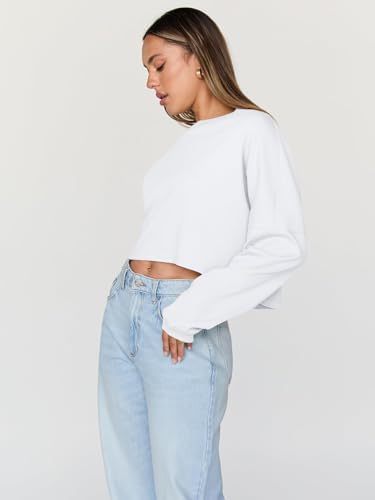 Trendy Queen Cropped Sweatshirts for Women Oversized Crewneck Sweaters Long Sleeve Tops Fall Winter Clothes 2025