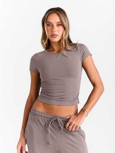 Trendy Queen 2 Piece Matching Summer Sweatsuit Lounge Set Womens Wide Leg Pants Side Ruching Crop Top Sets