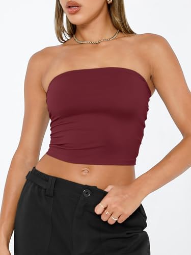 Trendy Queen Womens Tube Tops Strapless Crop Tops Basic Backless Sleeveless Bandeau Going Out Cute 2025 Summer Outfits