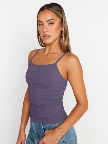 Trendy Queen Womens Adjustable Camisole Sleeveless Square Neck Spaghetti Strap Tank Tops Basic Shirt