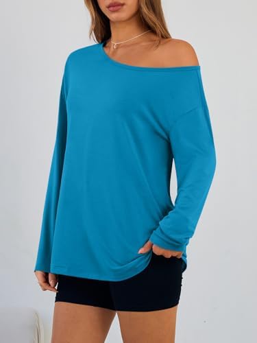 Trendy Queen Womens Off The Shoulder Tops Oversized Tshirts Long Sleeve 2025 Casual Basic Tees