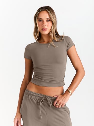 Trendy Queen 2 Piece Matching Summer Sweatsuit Lounge Set Womens Wide Leg Pants Side Ruching Crop Top Sets