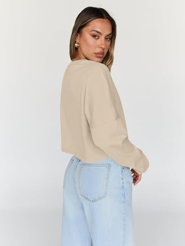 Trendy Queen Cropped Sweatshirts for Women Oversized Crewneck Sweaters Long Sleeve Tops Fall Winter Clothes 2025