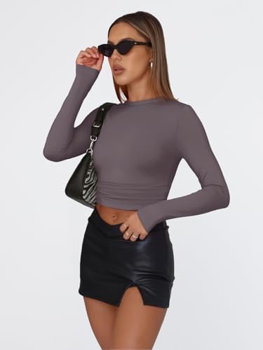 Trendy Queen Womens Long Sleeve T Shirts Fall Fashion 2025 Basic Crop Tops Going Out Outfits Y2k Clothes