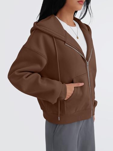 Trendy Queen Zip Up Hoodies For Women Cropped Sweatshirts Fall Fashion Outfits 2025 Y2k Fleece Teen Girls Clothes