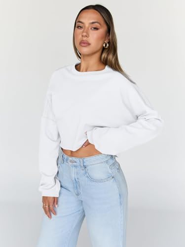 Trendy Queen Cropped Sweatshirts for Women Oversized Crewneck Sweaters Long Sleeve Tops Fall Winter Clothes 2025