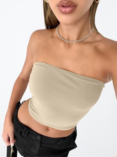 Trendy Queen Womens Tube Tops Strapless Crop Tops Basic Backless Sleeveless Bandeau Going Out Cute 2025 Summer Outfits