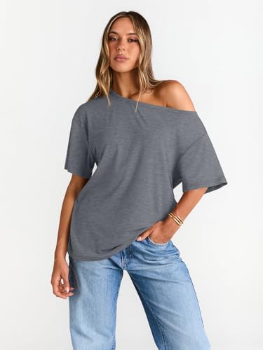 Trendy Queen Womens Off The Shoulder Tops Oversized T-Shirts Short Sleeve Tees Summer 2025 Casual Spring Fashion Clothes