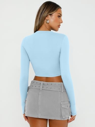 Trendy Queen Womens Long Sleeve Crop Tops Basic Slim Fitted Shirts Fashion 2025 Going Out Y2k Tops Teen Girl Clothes