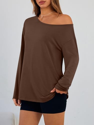 Trendy Queen Womens Off The Shoulder Tops Oversized Tshirts Long Sleeve 2025 Casual Basic Tees