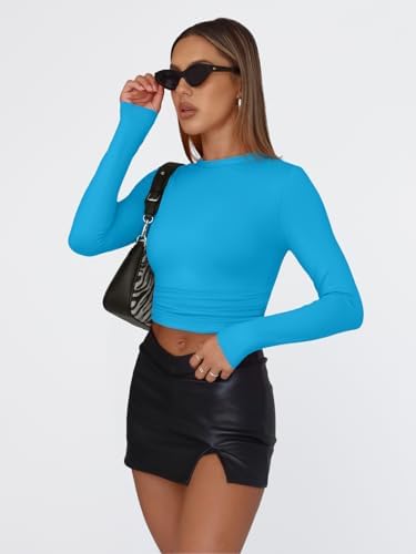 Trendy Queen Womens Long Sleeve T Shirts Fall Fashion 2025 Basic Crop Tops Going Out Outfits Y2k Clothes
