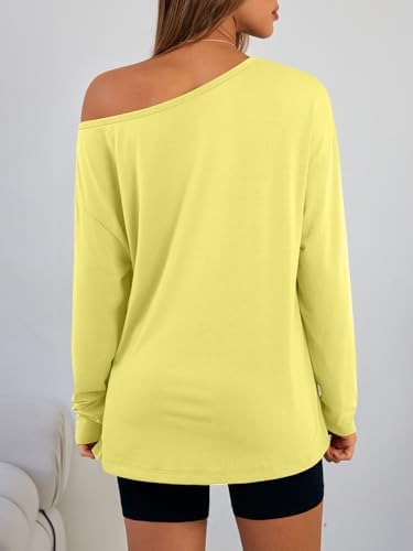 Trendy Queen Womens Off The Shoulder Tops Oversized Tshirts Long Sleeve 2025 Casual Basic Tees