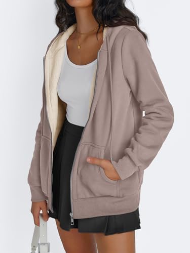 Trendy Queen Zip Up Hoodies for Women Fleece Lined Jackets Winter Coats Long Sleeve Sweatshirts Pullover Fall Clothes