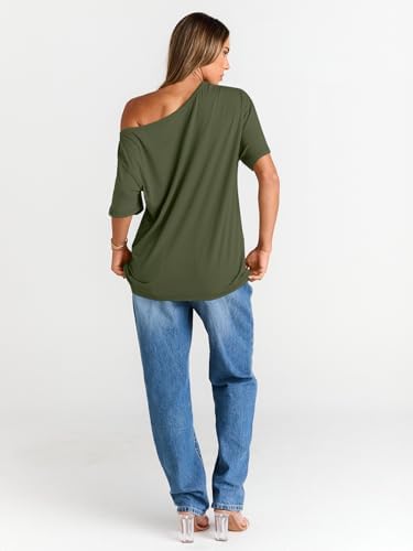 Trendy Queen Womens Off The Shoulder Tops Oversized T-Shirts Short Sleeve Tees Summer 2025 Casual Spring Fashion Clothes