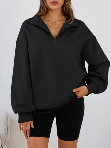 Trendy Queen Womens Oversized Sweatshirts Fall Sweaters Fashion Hoodies Half Zip Pullover Long Sleeve Shirts Clothes