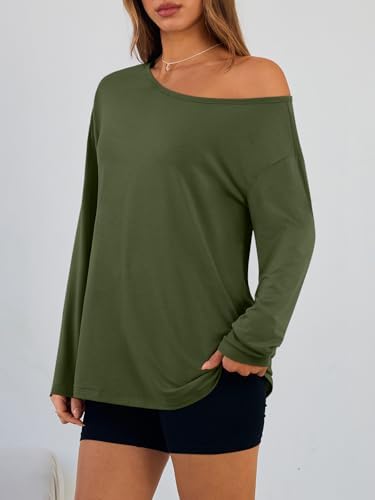 Trendy Queen Womens Off The Shoulder Tops Oversized Tshirts Long Sleeve 2025 Casual Basic Tees