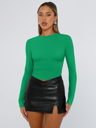 Trendy Queen Womens Long Sleeve T Shirts Fall Fashion 2025 Basic Crop Tops Going Out Outfits Y2k Clothes