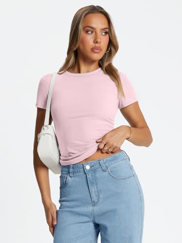 Trendy Queen Womens Basic T Shirts Summer Tops 2025 Crop Short Sleeve Slim Fit Tee Cute Gym Workout Clothes