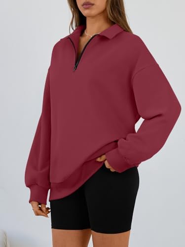 Trendy Queen Womens Oversized Sweatshirts Fall Sweaters Fashion Hoodies Half Zip Pullover Long Sleeve Shirts Clothes