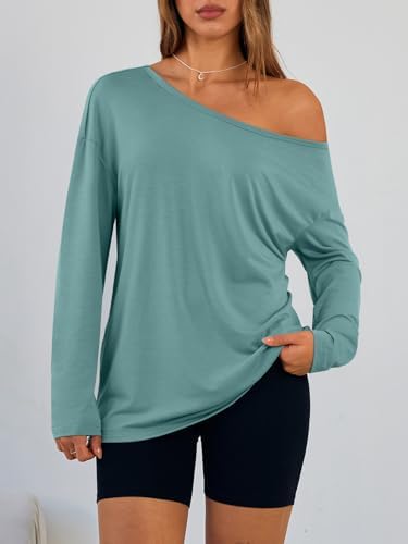Trendy Queen Womens Off The Shoulder Tops Oversized Tshirts Long Sleeve 2025 Casual Basic Tees