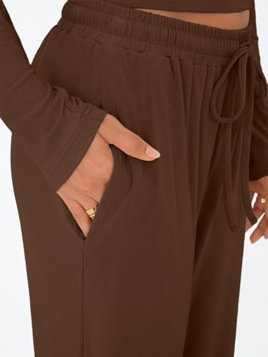 Trendy Queen Women's 2 Piece Matching Lounge Set Long Sleeve Slightly Crop Top Wide Leg Pants Casual Sweatsuit