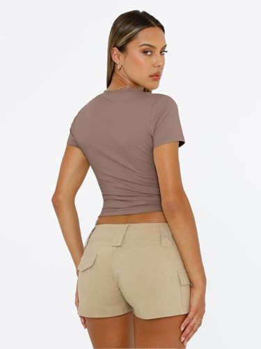 Trendy Queen Womens Short Sleeve T Shirts Summer Crop Tops Basic Slim Fit Gym Workout Y2k Clothes