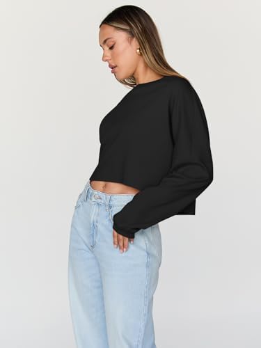 Trendy Queen Cropped Sweatshirts for Women Oversized Crewneck Sweaters Long Sleeve Tops Fall Winter Clothes 2025