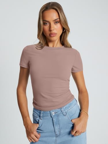 Trendy Queen Womens Basic T Shirts Summer Tops 2025 Crop Short Sleeve Slim Fit Tee Cute Gym Workout Clothes