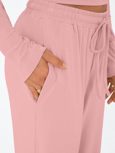 Trendy Queen Women's 2 Piece Matching Lounge Set Long Sleeve Slightly Crop Top Wide Leg Pants Casual Sweatsuit