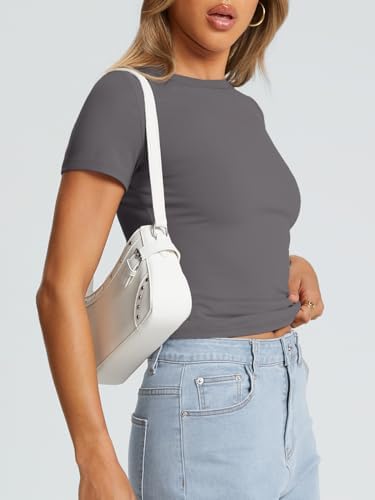 Trendy Queen Womens Basic T Shirts Summer Tops 2025 Crop Short Sleeve Slim Fit Tee Cute Gym Workout Clothes