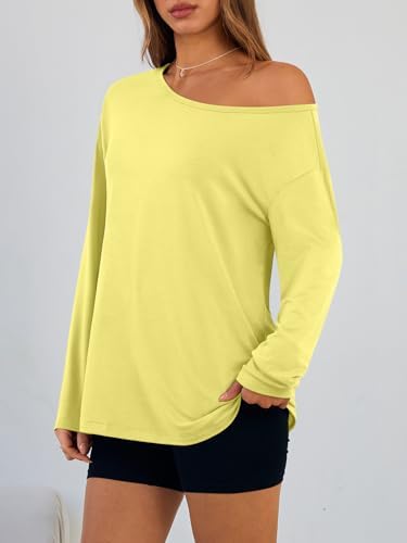 Trendy Queen Womens Off The Shoulder Tops Oversized Tshirts Long Sleeve 2025 Casual Basic Tees