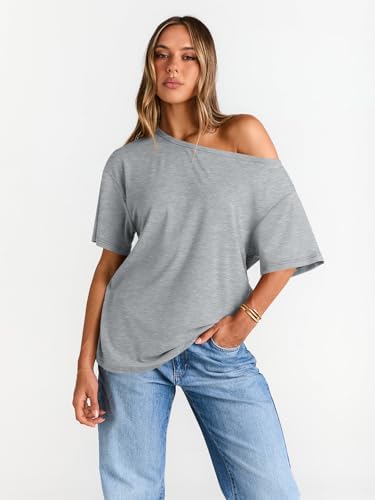 Trendy Queen Womens Off The Shoulder Tops Oversized T-Shirts Short Sleeve Tees Summer 2025 Casual Spring Fashion Clothes