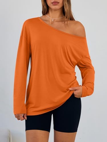 Trendy Queen Womens Off The Shoulder Tops Oversized Tshirts Long Sleeve 2025 Casual Basic Tees