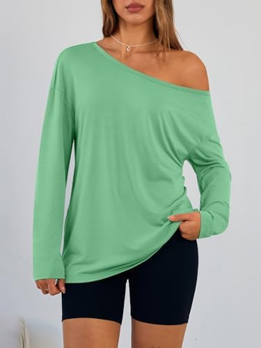 Trendy Queen Womens Off The Shoulder Tops Oversized Tshirts Long Sleeve 2025 Casual Basic Tees