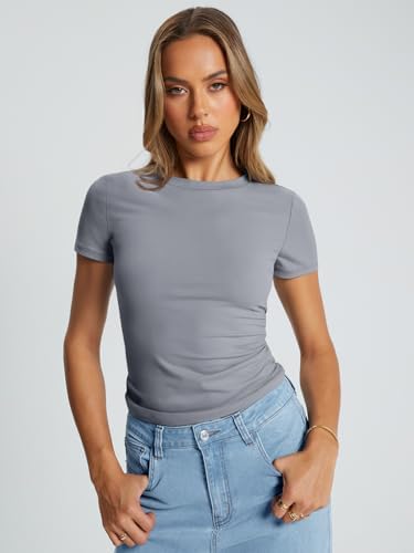 Trendy Queen Womens Basic T Shirts Summer Tops 2025 Crop Short Sleeve Slim Fit Tee Cute Gym Workout Clothes