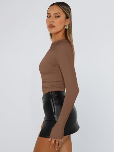 Trendy Queen Womens Long Sleeve T Shirts Fall Fashion 2025 Basic Crop Tops Going Out Outfits Y2k Clothes