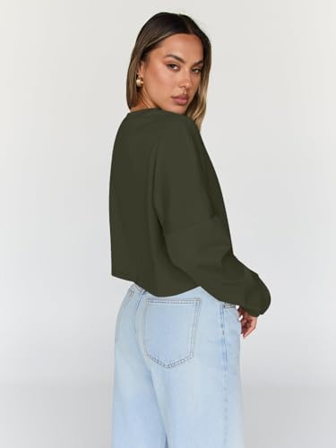 Trendy Queen Cropped Sweatshirts for Women Oversized Crewneck Sweaters Long Sleeve Tops Fall Winter Clothes 2025