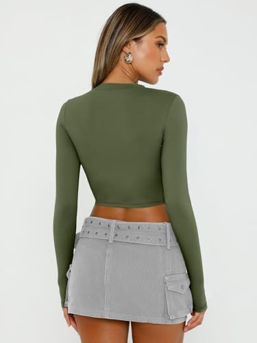 Trendy Queen Womens Long Sleeve Crop Tops Basic Slim Fitted Shirts Fashion 2025 Going Out Y2k Tops Teen Girl Clothes