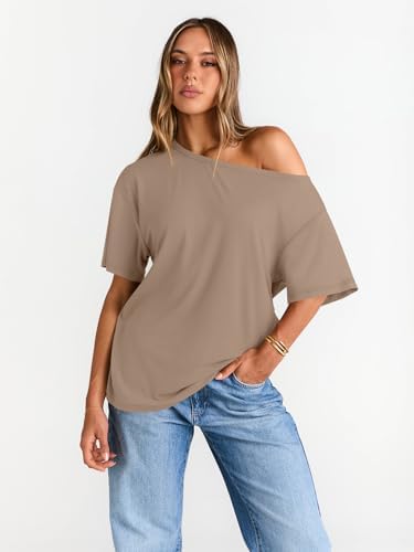 Trendy Queen Womens Off The Shoulder Tops Oversized T-Shirts Short Sleeve Tees Summer 2025 Casual Spring Fashion Clothes