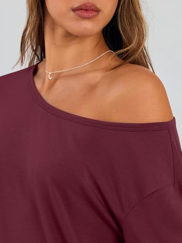 Trendy Queen Womens Off The Shoulder Tops Oversized Tshirts Long Sleeve 2025 Casual Basic Tees