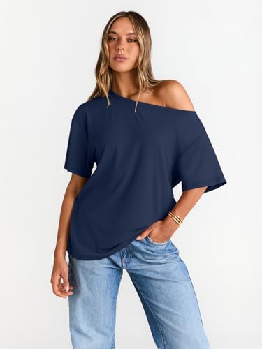 Trendy Queen Womens Off The Shoulder Tops Oversized T-Shirts Short Sleeve Tees Summer 2025 Casual Spring Fashion Clothes