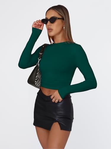 Trendy Queen Womens Long Sleeve T Shirts Fall Fashion 2025 Basic Crop Tops Going Out Outfits Y2k Clothes