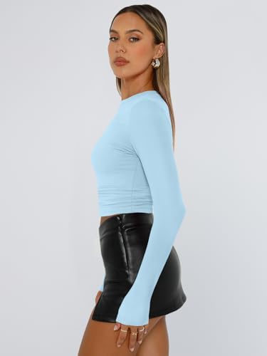 Trendy Queen Womens Long Sleeve T Shirts Fall Fashion 2025 Basic Crop Tops Going Out Outfits Y2k Clothes