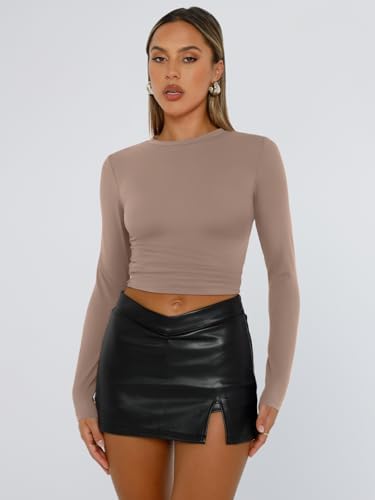 Trendy Queen Womens Long Sleeve T Shirts Fall Fashion 2025 Basic Crop Tops Going Out Outfits Y2k Clothes