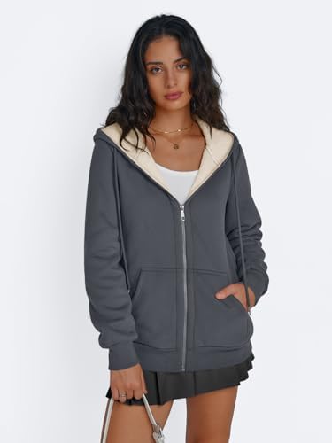 Trendy Queen Zip Up Hoodies for Women Fleece Lined Jackets Winter Coats Long Sleeve Sweatshirts Pullover Fall Clothes