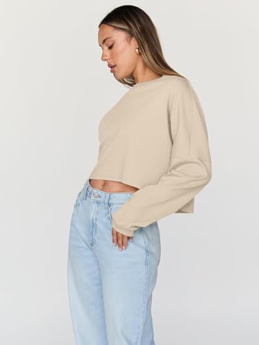 Trendy Queen Cropped Sweatshirts for Women Oversized Crewneck Sweaters Long Sleeve Tops Fall Winter Clothes 2025