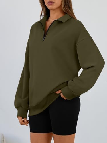Trendy Queen Womens Oversized Sweatshirts Fall Sweaters Fashion Hoodies Half Zip Pullover Long Sleeve Shirts Clothes