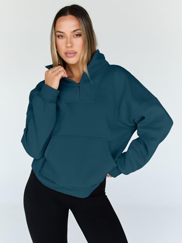 Trendy Queen Womens Sweatshirts Quarter Half Zip Pullover Oversized Hoodies Fall Fashion 2025 Winter Fleece Jackets Sweaters